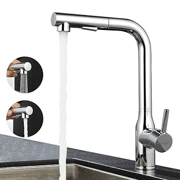 ubeegol 360° Drehbar Küchenarmatur mit Brause Ausziehbar Wasserhahn Küche Mischbatterie Spüle Armatur Spülenarmatur Spültisch