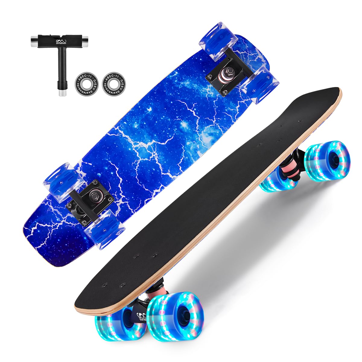 GIEEU Skateboards with Colorful Flashing Wheels for Beginners,Kids,Teens,Adults, Complete Standard Skate Boards 9 Layer Canadian Maple Deck Concave Skateboard