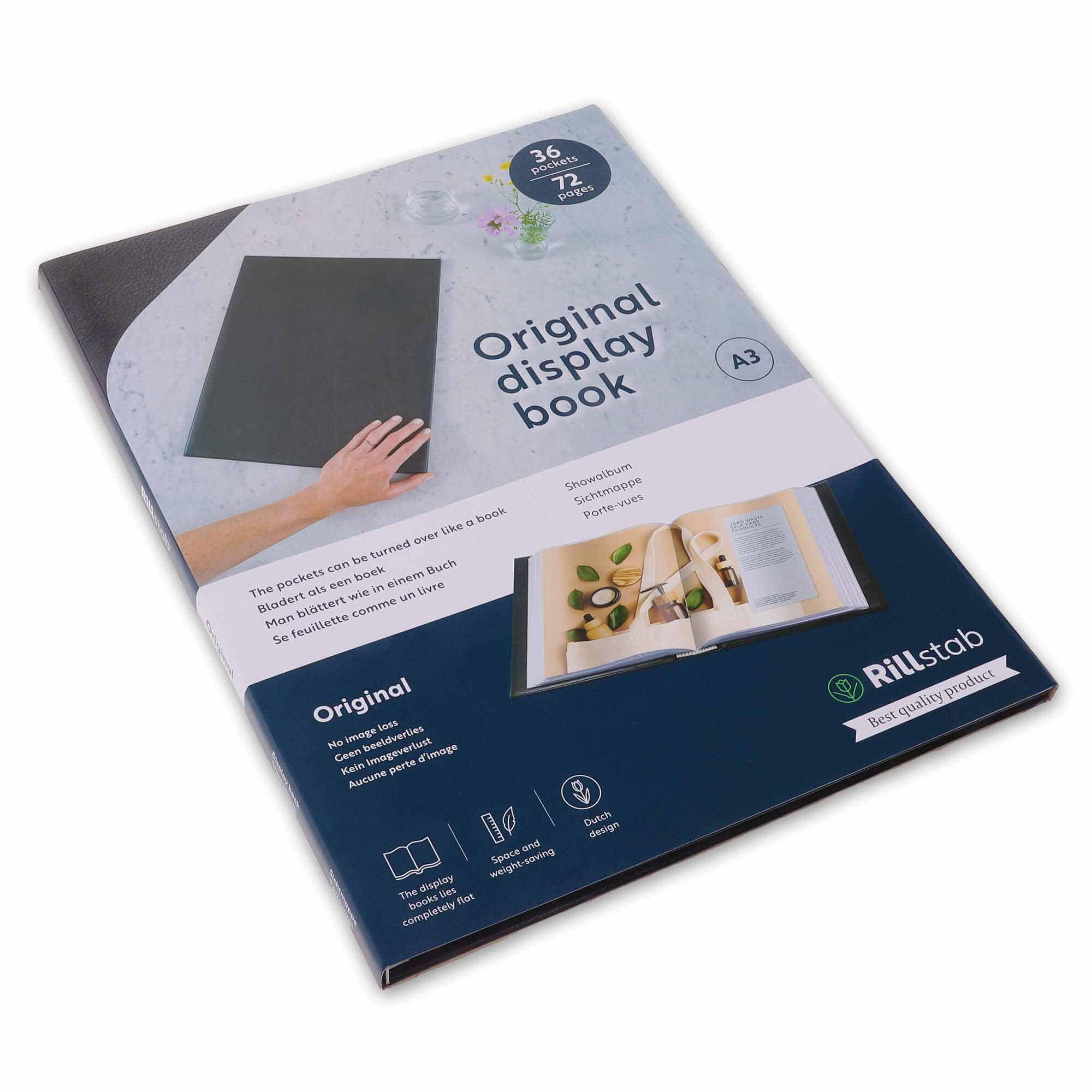 Rillstab Original Display Book (36 Transparent/Clear Pockets) | A3 Front Page Ring Binder Portfolio & Project Presentation Folder for Meetings & Conferences| Poly Clear Pocket Folder | Black | 99354 — image 1