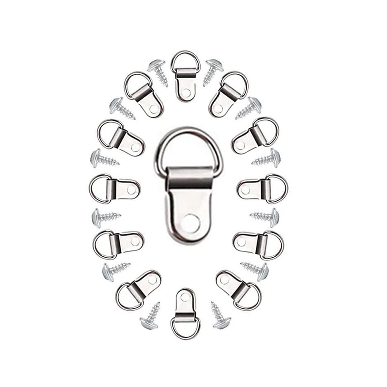 Meiyea 50 Pack D Ring Picture Hanging Kit - Stainless Steel Canvas Hooks with Screws, Heavy Duty Wall Hangers for Photo Frames, Gallery Wall, and Home Decoration