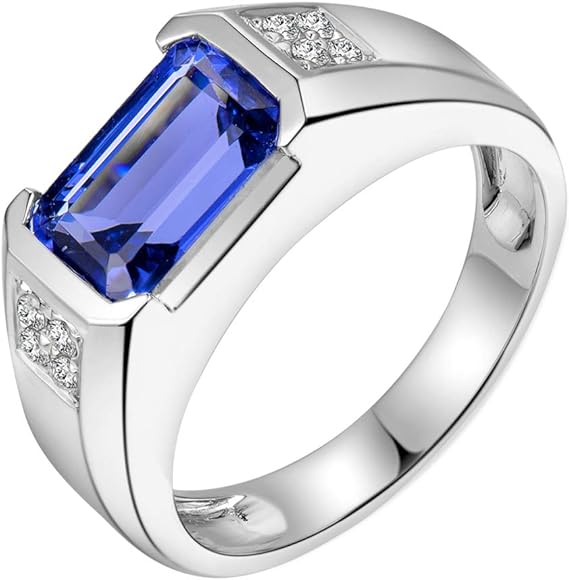Amazon 計3 18ct 天然 タンザナイト 結婚指輪 メンズ 0 12cttw リアル ダイヤモンド K18 ソリッド ホワイトゴールド リング 12月誕生石 リング 通販