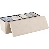 DUMOS 43 Inch Folding Storage Ottoman Bench, Large Ottoman with Storage | Storage Chest with Thicker Foam Padded Seat, End of Bed Foot Rest Stool for Bedroom Living Room Entryway, Load 660 lbs, Beige