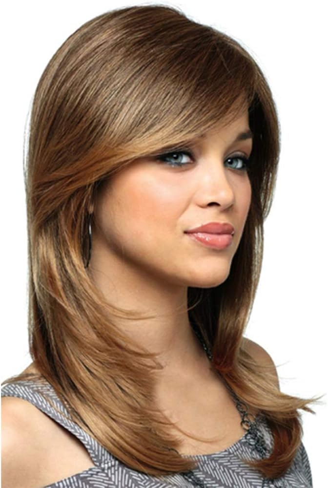 Short Brown Wigs Synthetic Straight Wigs For Women Middle Part Cosplay Full Wig Heat Resistant Fiber
