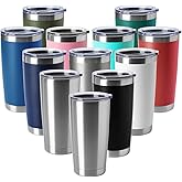 HASLE OUTFITTERS 20oz Tumblers Stainless Steel Mugs with Lid Double Wall Vacuum Insulated Coffee Cups for Cold & Hot Drinks (20oz-Mix, 12 Pack)