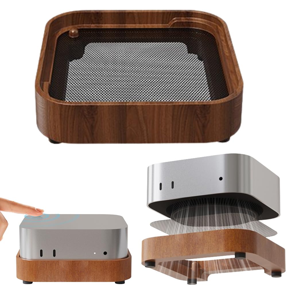 For Mac mini M4 Pro/M4 用スタンド 木製ベース デスクトップスタンド 滑り止めブラケット 放熱性能最適化 防塵フィルター付き 便利な電源投入デザイン (クルミ材)