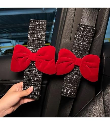 thumbnail image 2 of 2 Pack Cute Bow Car Seat Belt Cover Pads, Universal Seatbelt Protector With Cute Bow, Comfortable Cotton & Linen Seatbelt Shoulder For Car Truck SUV Carmera Backpack Straps, Pink 2 of 13