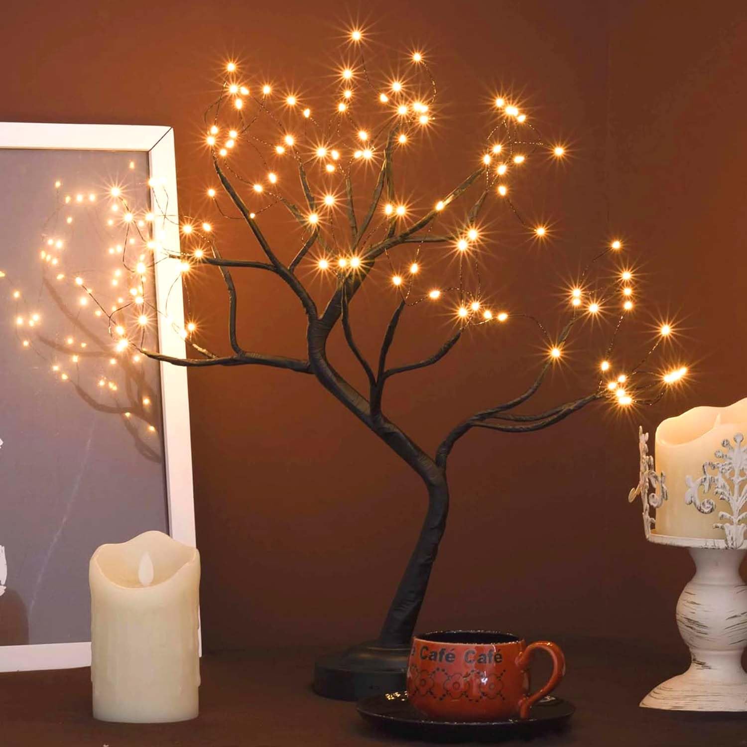 Photo 1 of 108 LED Tabletop Tree Light, 20 Inch Lighted Artificial Bonsai Twinkle Tree Lamp with with 8 Lighting Modes & Timer, Home Indoor Bedroom Christmas Decoration, USB & Battery Operated