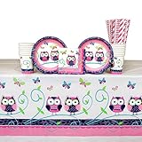 Cedar Crate Market Owl Pal Party Supplies Pack 16 Guests: Straws, Plates, Napkins, Cups Table Cover