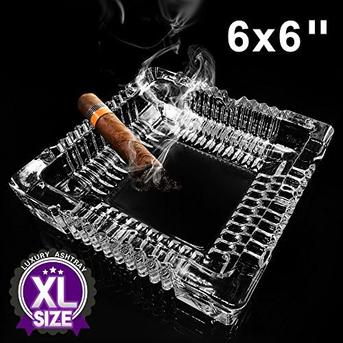 lluzx Ashtray,Square Glass Ashtray for Home Indoor and Outdoor Decorative Square Tabletop Ashtray for Cigars Cigarettes (6 x 6 inch)