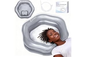 CEHIM Inflatable Shampoo Basin for Bedridden, Elderly & Disabled - Petal-Shape Large Size, 360° Neck Support, Central Drain Hole with Pull Ring | Leak-Proof PVC Portable Hair Washing Bowl (Silver)