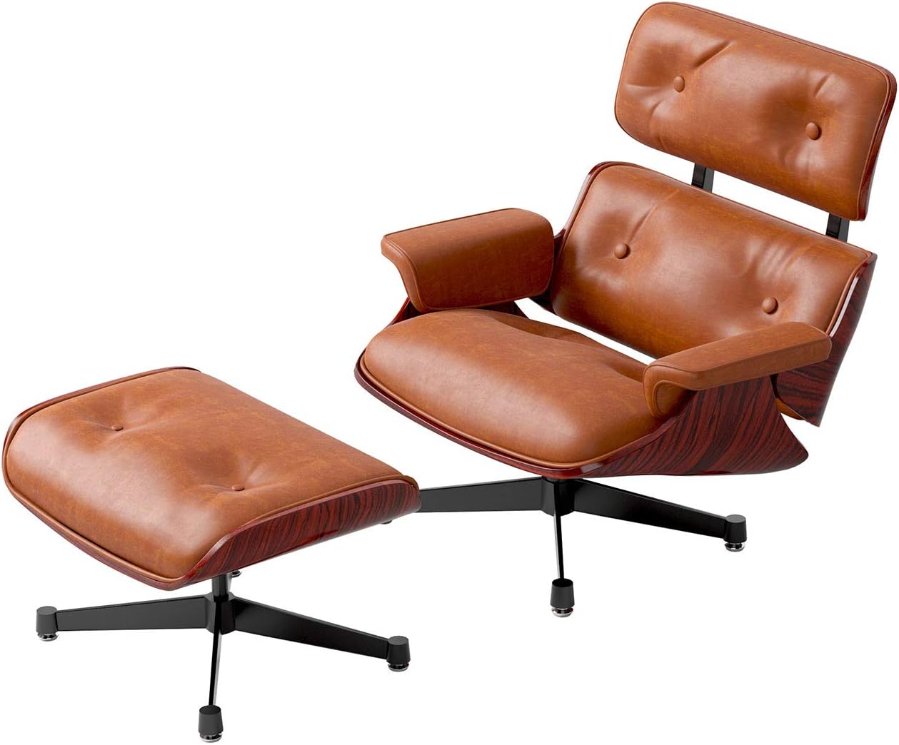 Deosung Mid-Century Swivel Plywood Lounge Chair & Ottoman Real Premium Leather Eames Replica Lounge Chair Amber