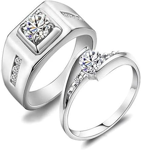 Bishilin Fashion Jewellery 2 Pcs Silver Plated Couple Rings Cubic Zirconia Engagement Rings Women Size J 1 2 Men Size P 1 2 Amazon Co Uk Jewellery