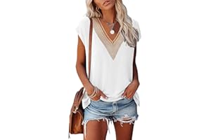 SAUKOLE Summer Tops for Women Cap Sleeve T Shirts Casual Blouse V Neck Lace Floral Print Loose Fit Tank Tops