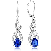 Infinity Love Birthstone Earrings for Women 925 Strling Silver 5A Cubic Zirconia Dangle Drop Leveback Earrings Jewelry Birthday Christmas Day Gifts for Her