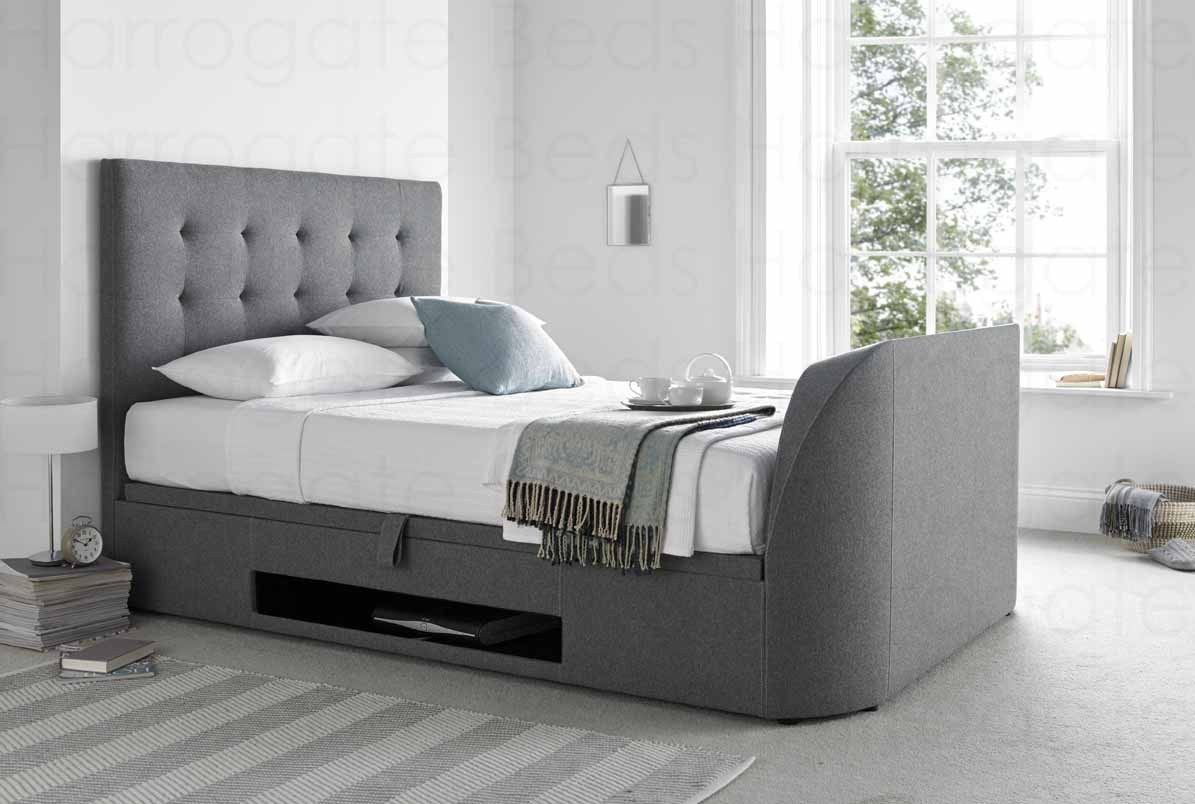 Kaydian 5ft King Size Barnard In Wool Smoke Fabric Tv Ottoman