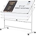 Dry Erase Whiteboard Easel on Wheels - TANKEE 48" x 32" Large Double Sided Mobile Whiteboard, Reversible Magnetic Rolling White Board for Home Office Classroom, Flip Chart Holders and Paper Pad