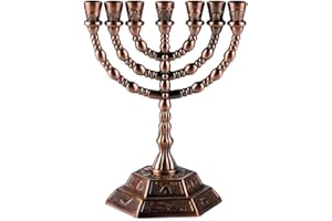 Holy Land Market Jewish Menorah 7 Branch - 12 Tribes of Israel Hanukkah Menorah (Copper, 5 in)