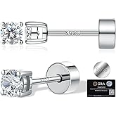 LANKRALOVNA Moissanite Stud Earrings for Women, Hypoallergenic White Gold/14K Gold Plated 925 Sterling Silver Flat Back Studs D Color VVS1 Round Cut Cartilage Helix Piercing Anniversary Jewelry Gifts