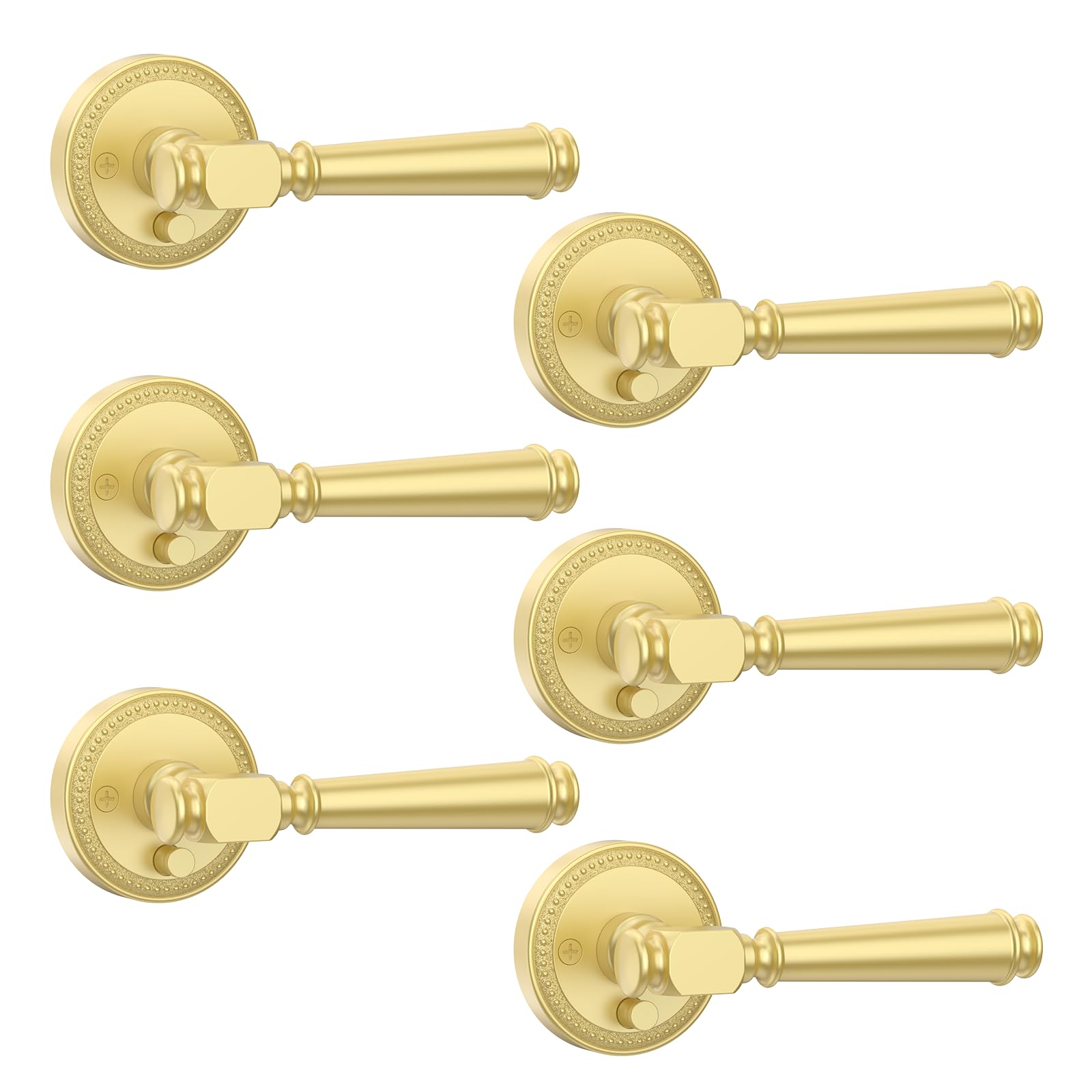 Photo 1 of Amerdeco 6 Pack Brushed Gold Privacy Door Handles, Gold Interior Door Knobs,Heavy Duty Door Lever for Bedroom and Bathroom, Reversible Keyless for Right & Left Side AM0034