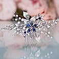 Olbye Wedding Hair Comb Blue Rhinestone Bridal Hair Accessories for Bride and Bridesmaids Wedding Hair Piece Silver