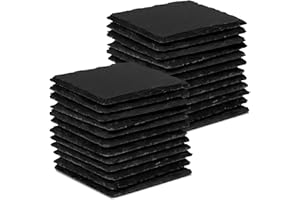 QEQANAZO 24-Pack Black Slate Coasters for Laser Engraving, 4" Square Stone Coasters with Anti-Scratch Base - Perfect for Home, Office, Bar, Kitchen