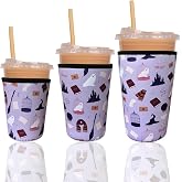 Reusable Insulated Neoprene Iced Coffee Cup Sleeve, Durable Drink Sleeve for Cold Beverages, Beverage Holder for Iced Coffee, Magic Sip