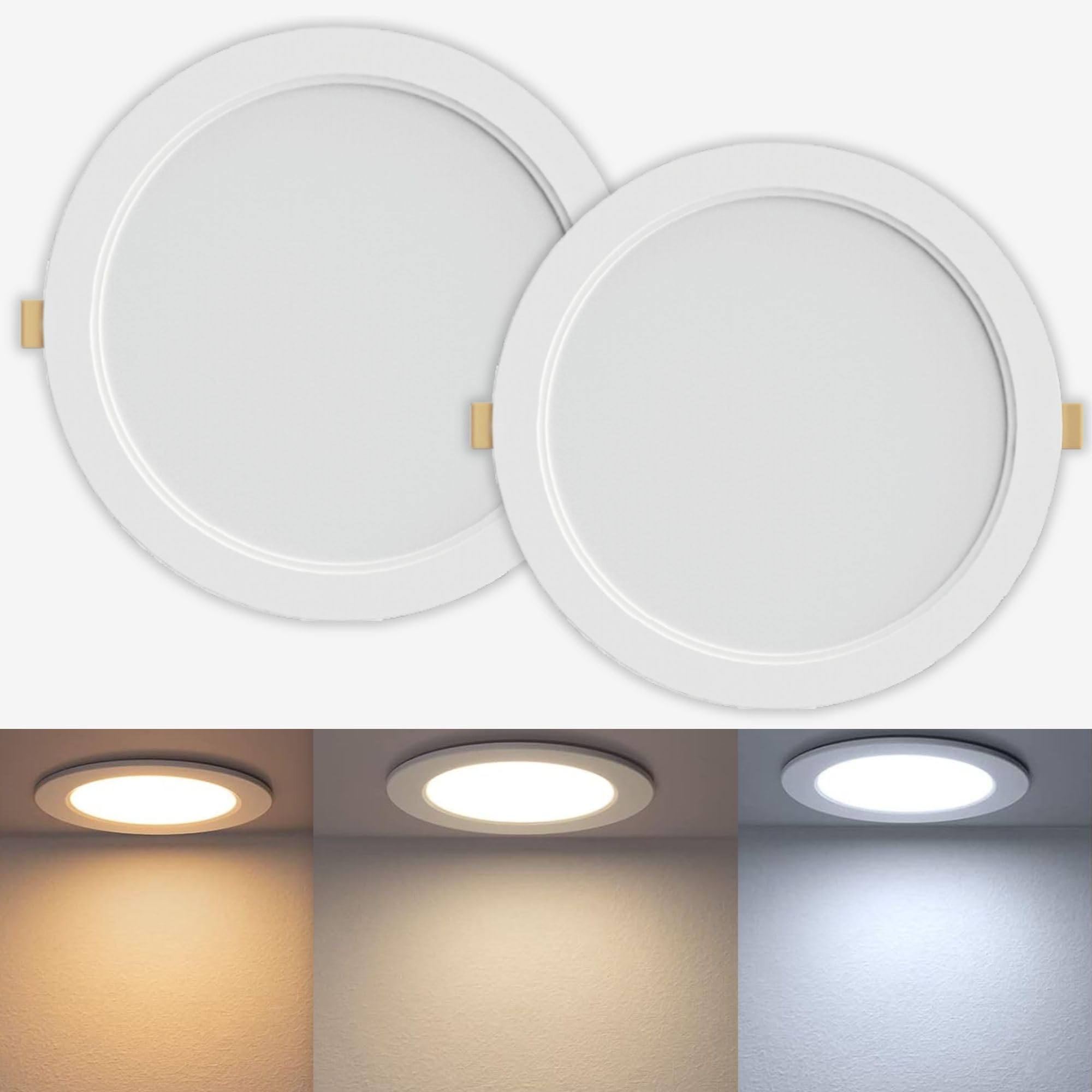 TAG LICHT LED Recessed Ceiling spotlights | Pack of 2 German Engineered | IP54 Changeable Colour Temperature 3000K, 4000K, 6000K | Ultra Slim LED Panel Light | 9W Round downlights (9W (Pack of 2))