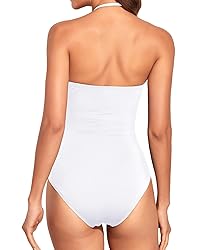 Holipick Women White One Piece Swimsuits Tummy
