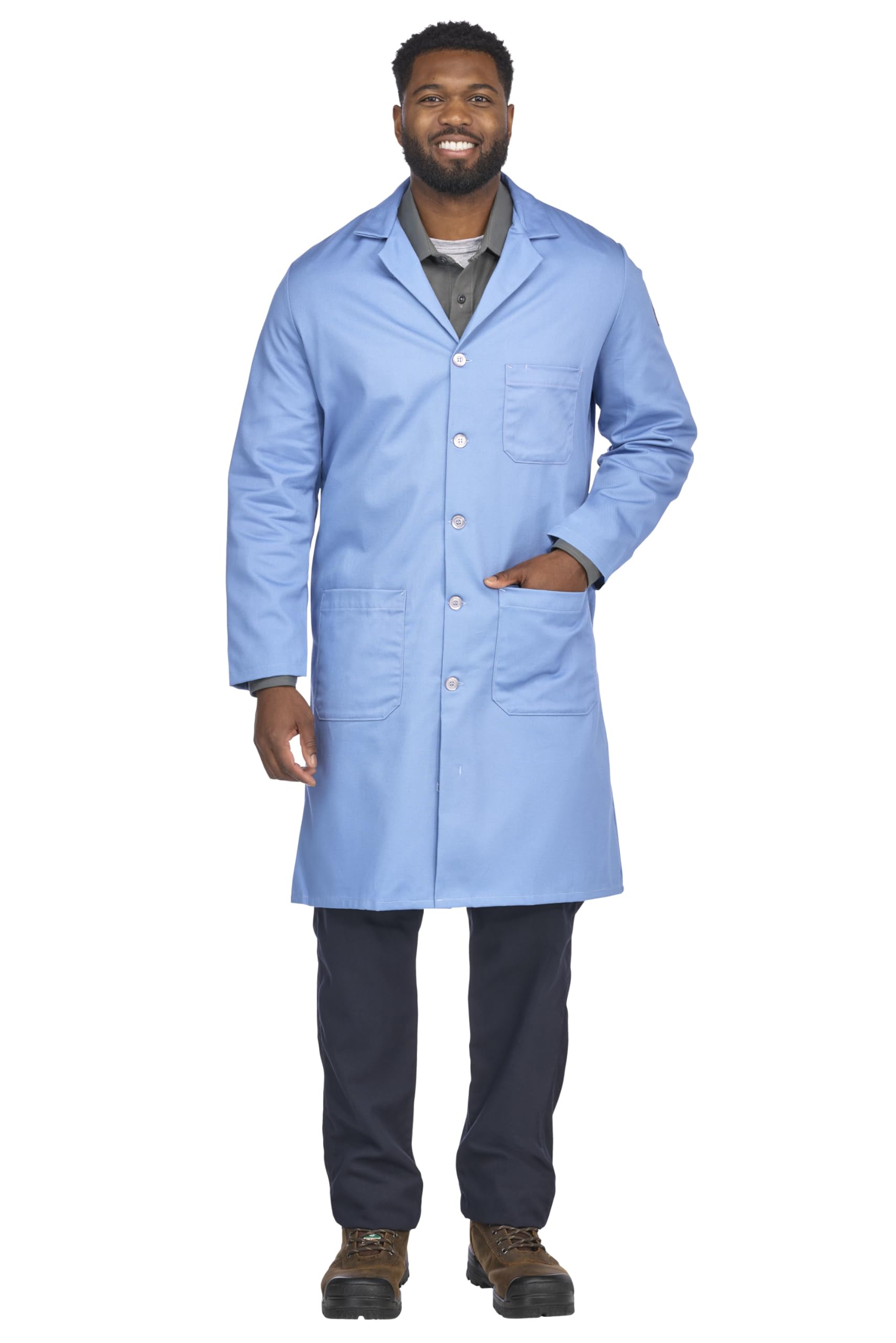 Photo 1 of Bulwark Men's FR Lab Coat, Light Blue, Medium