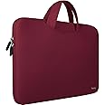 15.6 Inch Laptop Sleeve, Durable Slim Briefcase Handle Bag & with Two Extra Pockets, Notebook Computer Protective Case for Computer Notebook Ultrabook, Collapsible Carrying Handles, Wine Red