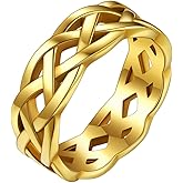 Bestyle Celtic Knot Band Rings for Men Women, Stainless Steel Irish Finger Ring Viking Wedding Bands Jewelry Gift Wedding Promise (11-Gold-Style02)