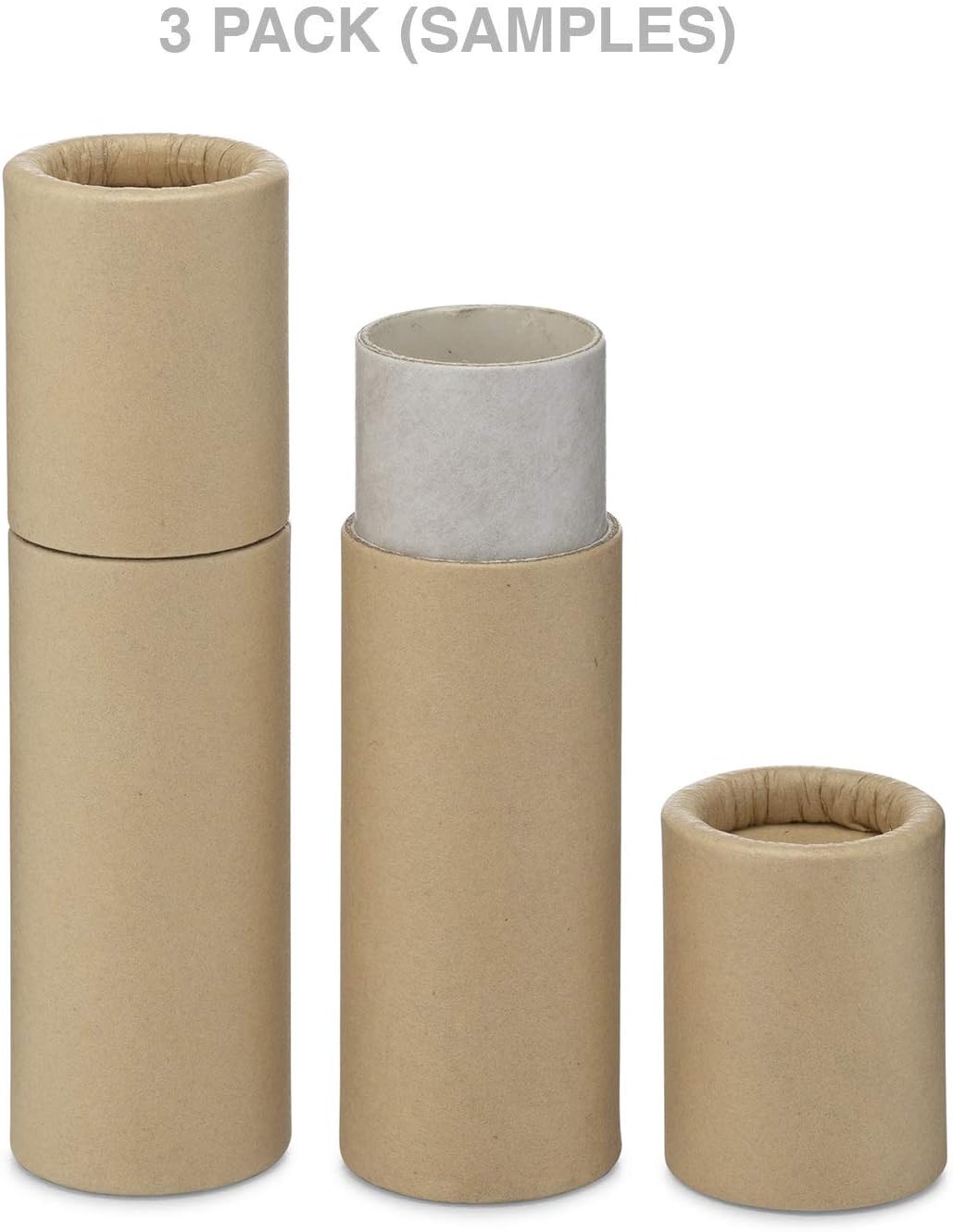 3 Tube Sample Pack, 0.3 oz, Inventiv Paperboard Lip Balm Tubes, Recyclable Cardboard Chapstick Containers, Kraft Paper (Kraft)