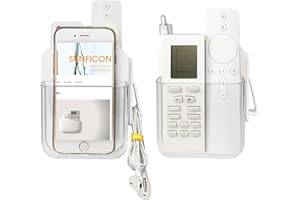 SUNFICON Remote Holder Wall Mount TV FAN Remote Control Holder Bedside Caddy Wall Organizer Phone Holder for Office Adhesive Media Player Controller Holder Box Tray Home Desk Nightstand White 2PCS