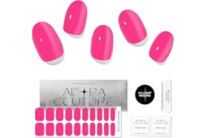 Adora Couture Semi Cured Gel Nail Strips - 20pcs Solid Neon Pink Glaze Nail Strips - Gel Nail Stickers with UV Light Required (Pink Pop)