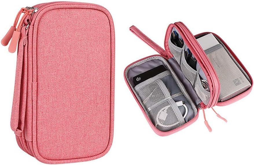 Hosoncovy Power Bank Organizer Bag - USB Flash Drive & External Hard Drive Case (Pink)