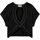 SOLY HUX Women Open Back Tops Workout Backless Tee Casual Athletic Shirts Short Sleeve Oversized Gym T Shirt