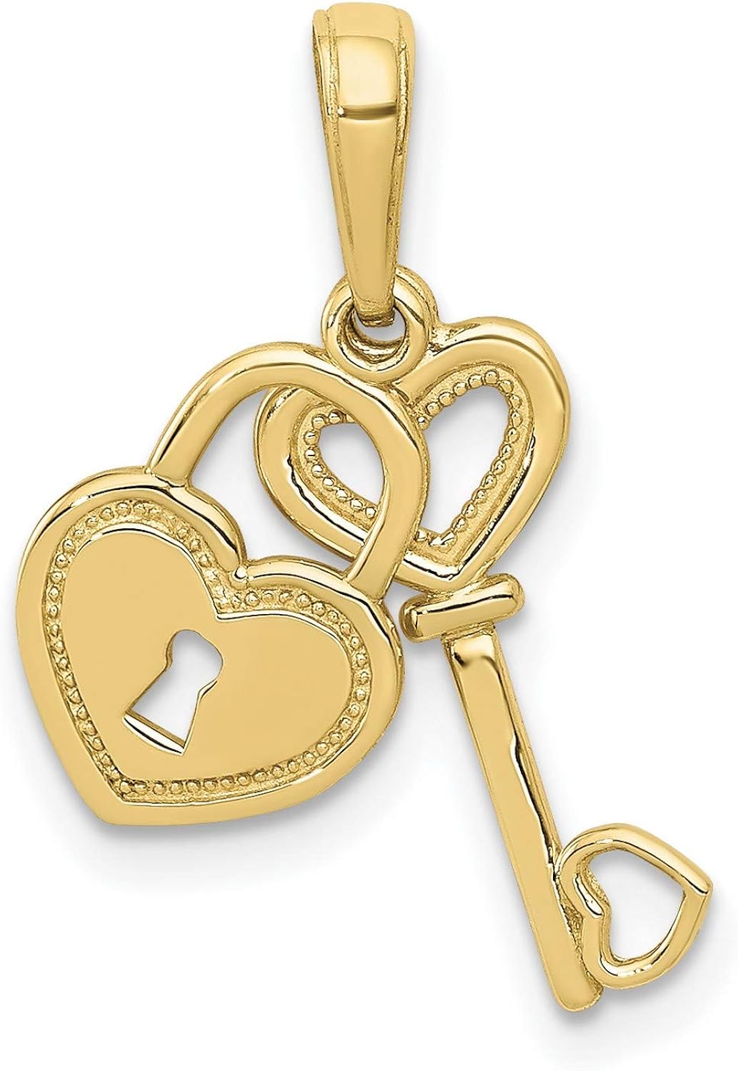Polished Heart Key and Heart Lock Charm In Real 10k Yellow