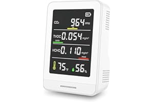 PINOTEC 5-in-1 Professional Indoor Air Quality Monitor Indoor Portable CO2 Monitor | Temperature | Formaldehyde Detector | Humidity TVOC | Air Quality Tester - Confined Space Clean Air Monitor
