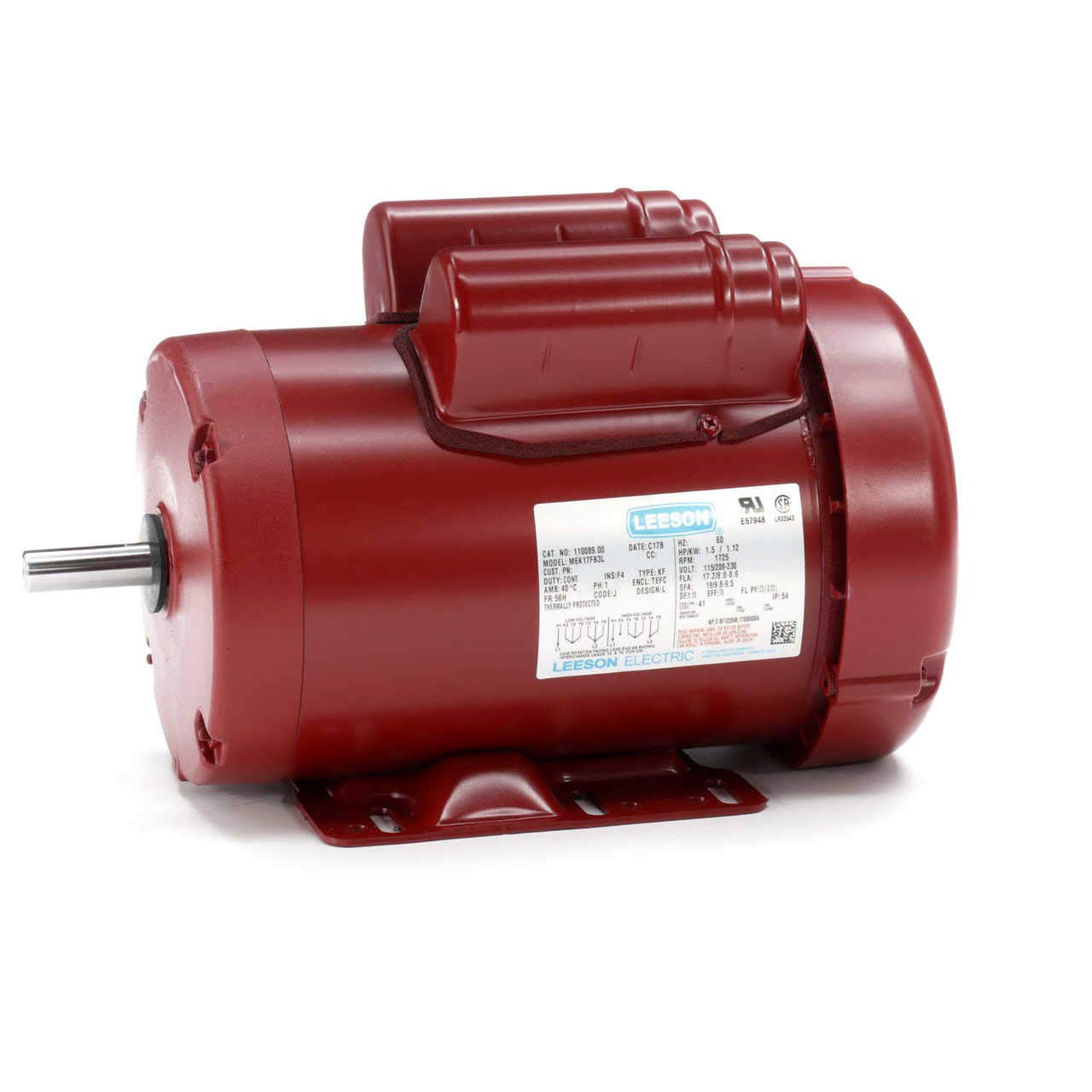 Leeson Farm-Duty Electric Motor - 1.5 HP, 1, 725 RPM, 115/208-230 Volts, Single Phase, Model Number 110089.00: Electric Fan Motors: Industrial & Scientific