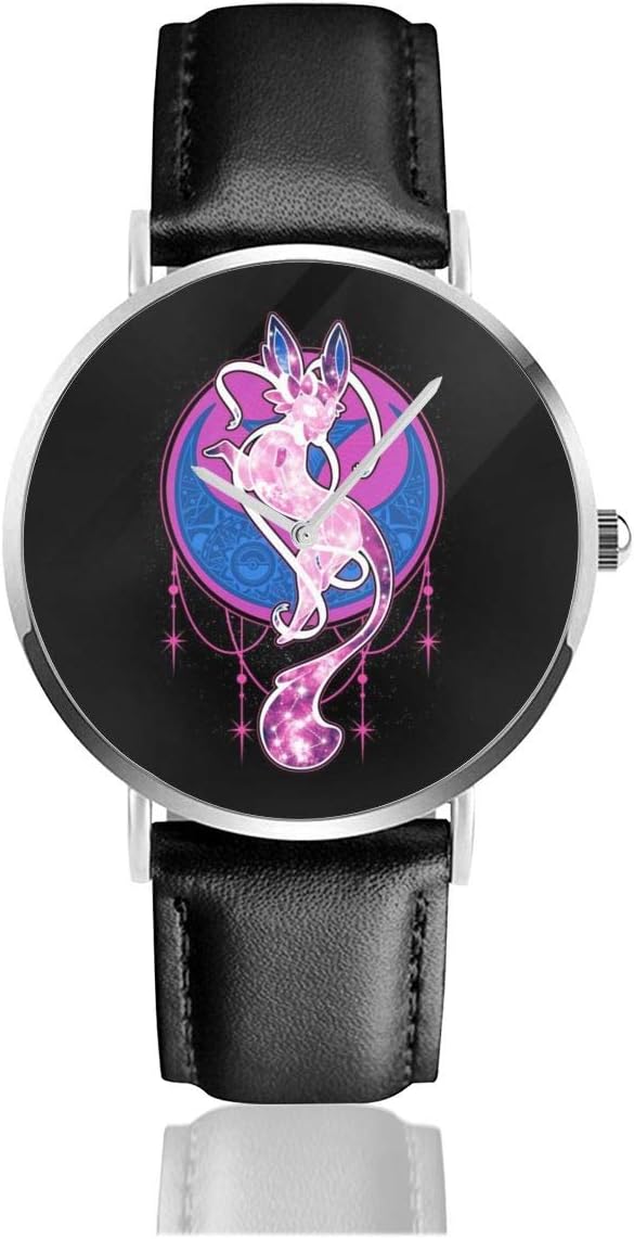Unisex Business Casual Monster of The Pocket Starry Fairy Sky Eeveelutions Watches Quartz Leather Watch with Black Leather Band for Men Women Young Collection Gift