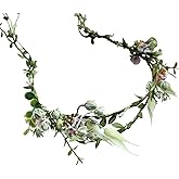 LLinfflr Boho Flower Headband Bridal Flower Crown Hair Wreath Floral Headpiece Halo Party Prom Wedding Photos Green