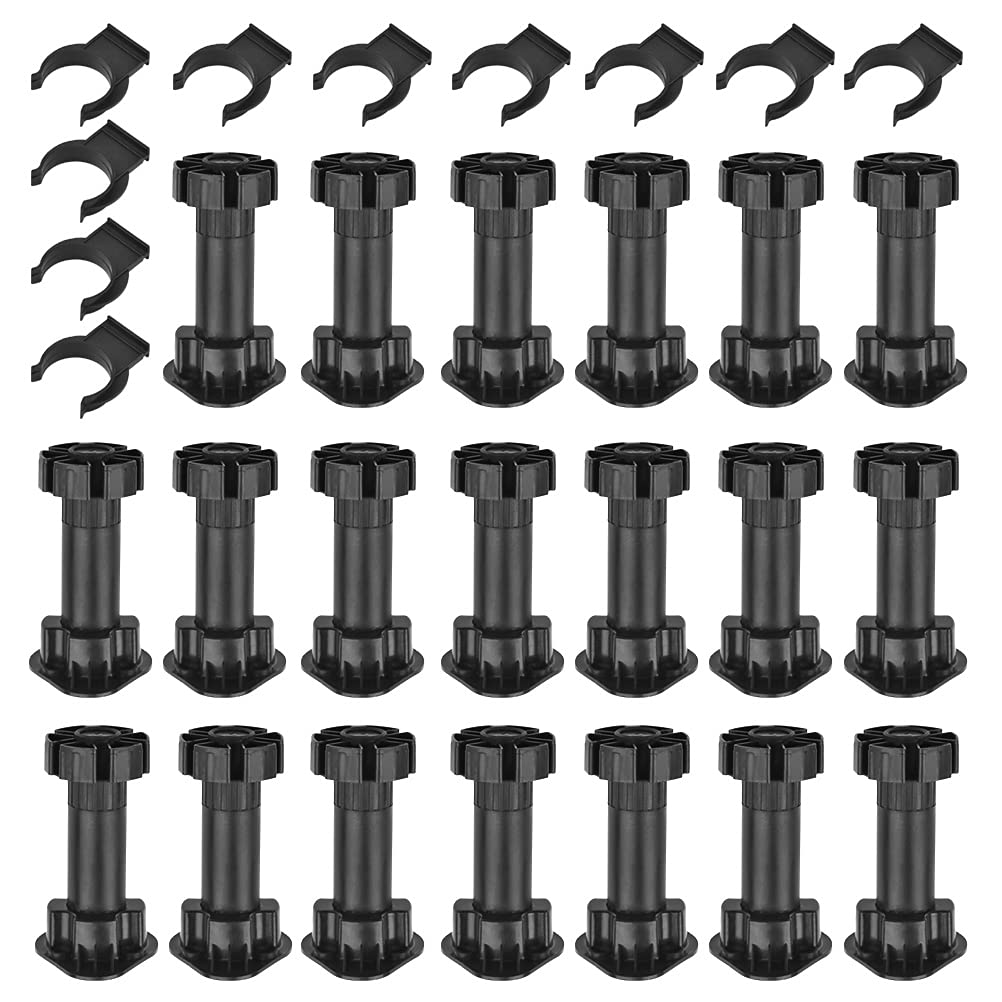 20 pcs Furniture Feet Levelling Foot Adjustable Foot, Cabinet Foot Plastic Height Furniture Cupboard Leg Adjustable Feet for Kitchen Bathroom Cabinet, 100-125mm, with 10 Plinth Clips