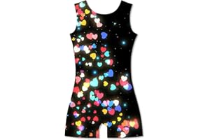 Idgreatim Little Girls Gymnastics Leotard with Shorts 3D Graphic Sparkly Dance Biketard Unitards for Kids 2-10 Years