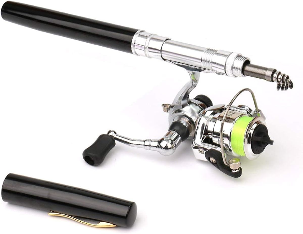 healthwen Mini Portable Pen Type Fishing Rod Telescopic Fishing Pole with Metal Fishing Reel