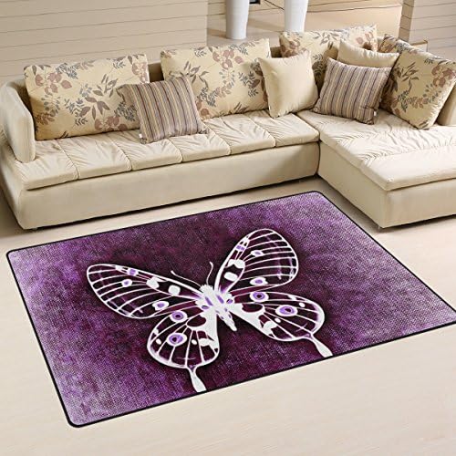 LEISISI Purple Butterfly Area Rugs Modern Non-Slip Floor Mat Doormats for Living Room Dining Room Bedroom 60 x 39 inch