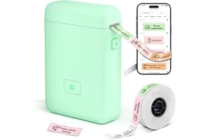 LFPERT Label Maker Machine with Tape, HP2-S Portable Bluetooth Label Printer, Mini Wireless Labeler Makers with Multiple Templates, Fits Home, School, Office, Kitchen - Green