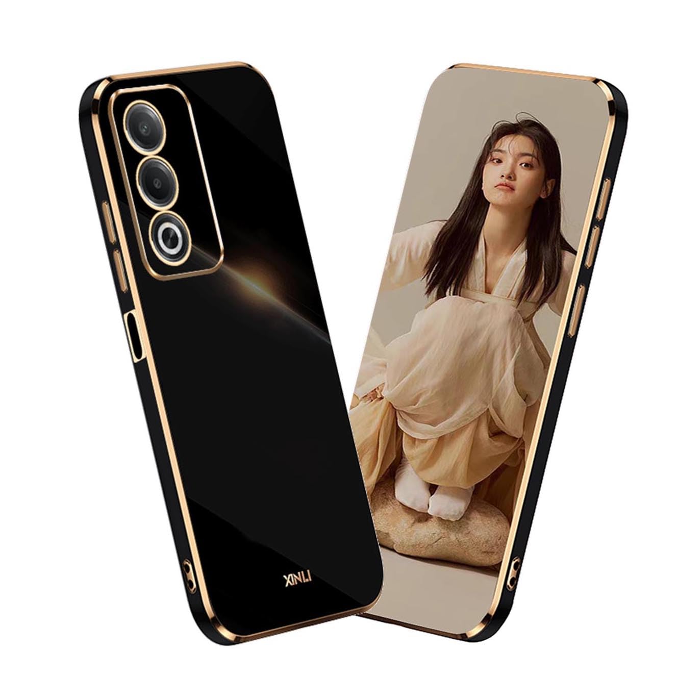 YUECXIN Case for OPPO A80 5G, Ultra Thin Luxurious Bling Soft Premium TPU Bumper Silicone Elegant Cover, Plating Phnom Penh Shockproof Drop-proof Case, Black