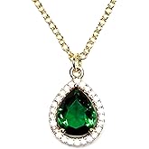 Zircon crystals and Emerald colored teardrop charm necklace