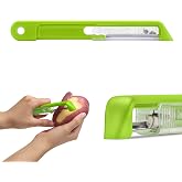 Dreamfarm Sharple Self-Sharpening Vegetable Peeler - Kermit Green | Ceramic sharpener in safety cover automatically hones stainless steel swivel blade, suitable for left &amp; right handed use