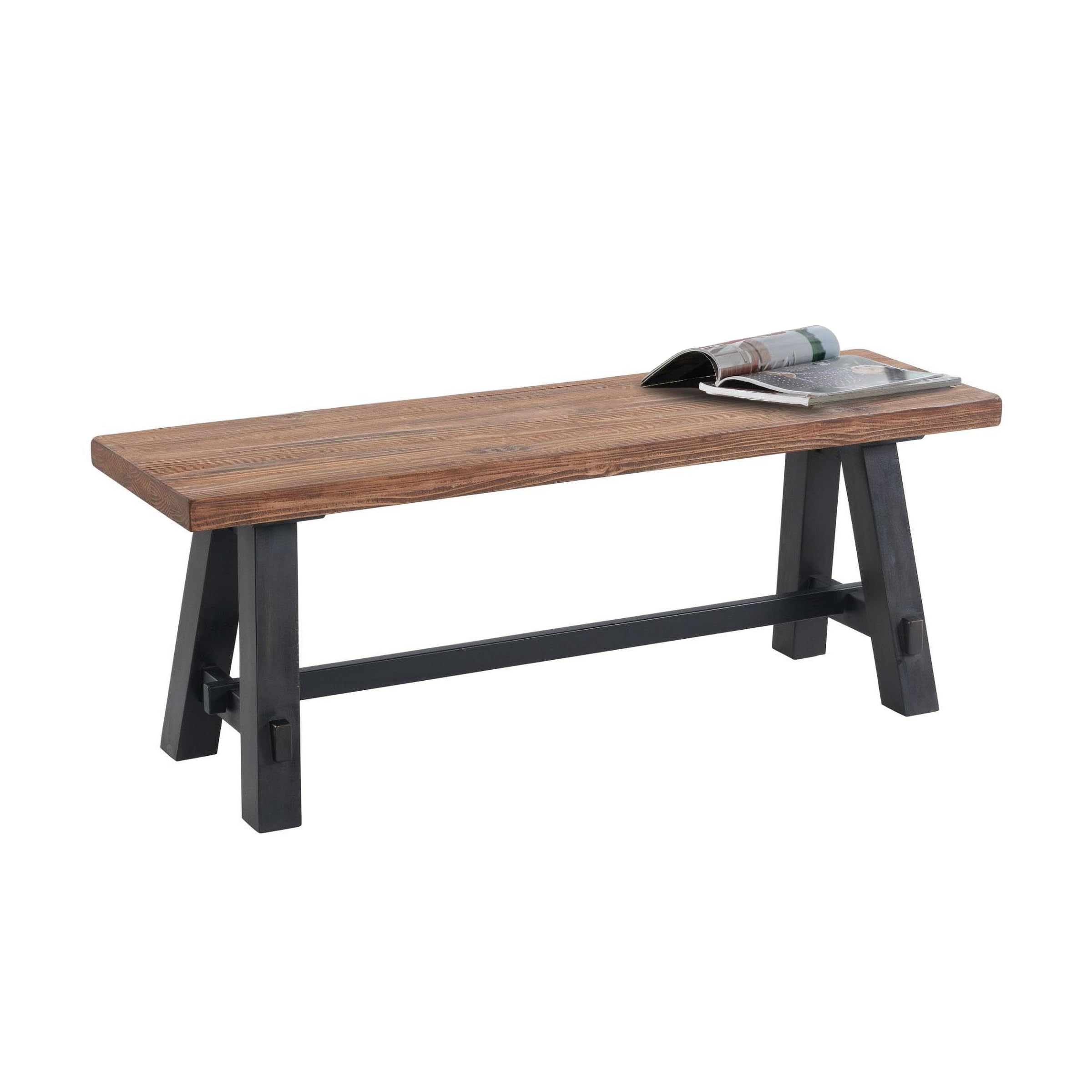 Photo 1 of Alaterre Furniture Adam 48-Inch Rustic Industrial Solid Wood Entryway Bench with Distressed Black Sawhorse Legs – Sturdy Accent Seating for Living Room, Mudroom, Dining Room, and Laundry Room
